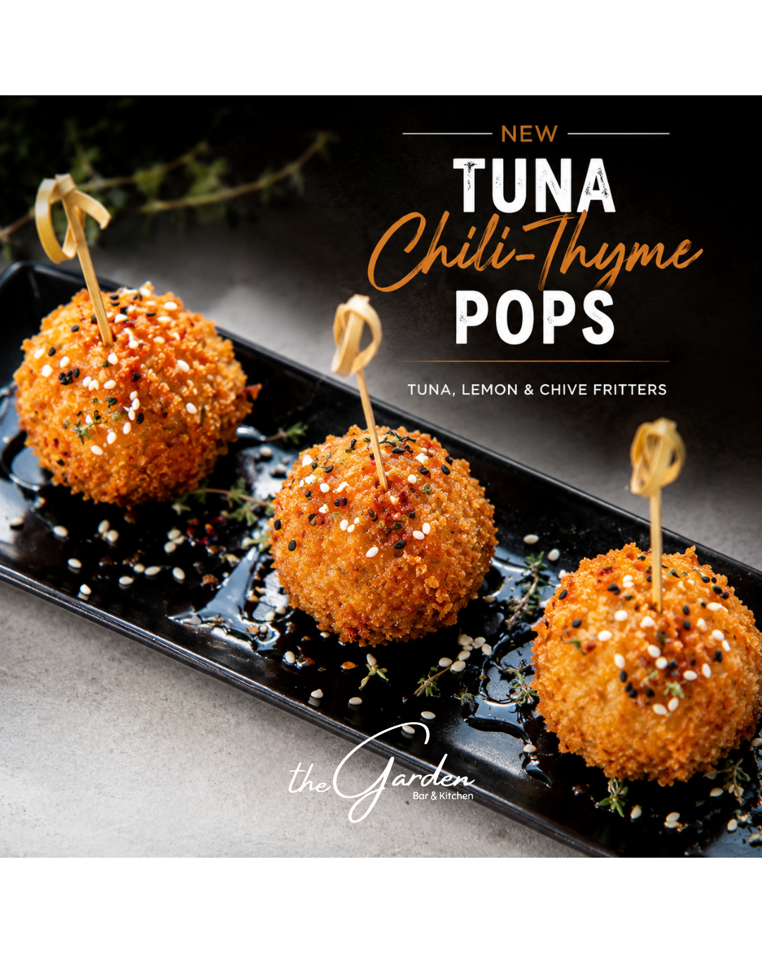 Tuna Chili-Thyme Pops at The Garden Bar & Kitchen in Kardamena Kos – crispy tuna, lemon and chive fritters served at a popular cocktail bar and restaurant in Kardamena Kos island.