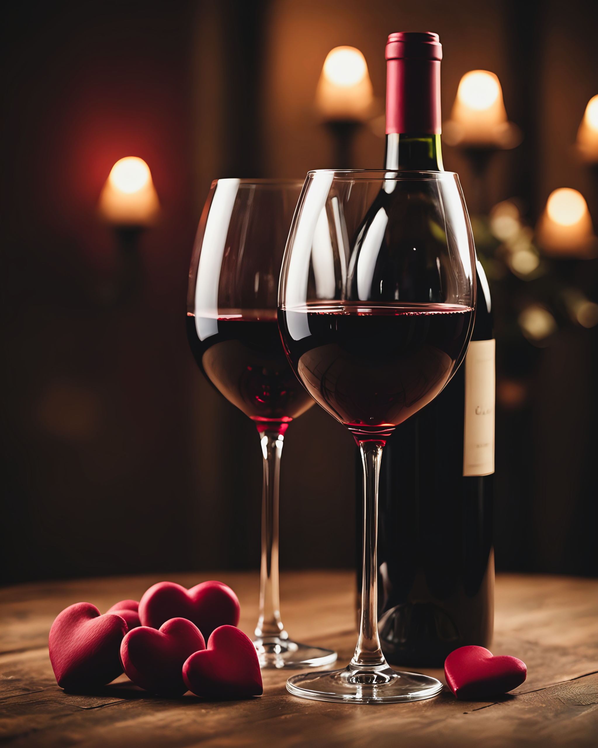Red wine bottle and glasses at The Garden Kos, a top-rated restaurant and wine bar in Kos, Greece.